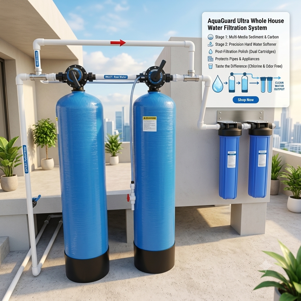 500 LPH Automatic Multigrade Filter (MGF) + Activated Carbon Filter (ACF) Water Purification System with 4-Stage Cartridge & UF Filtration