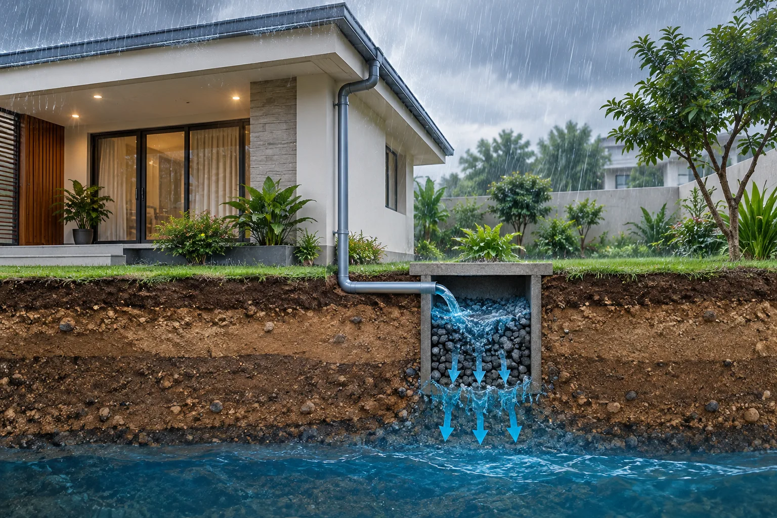 Only sends water to ground illustration