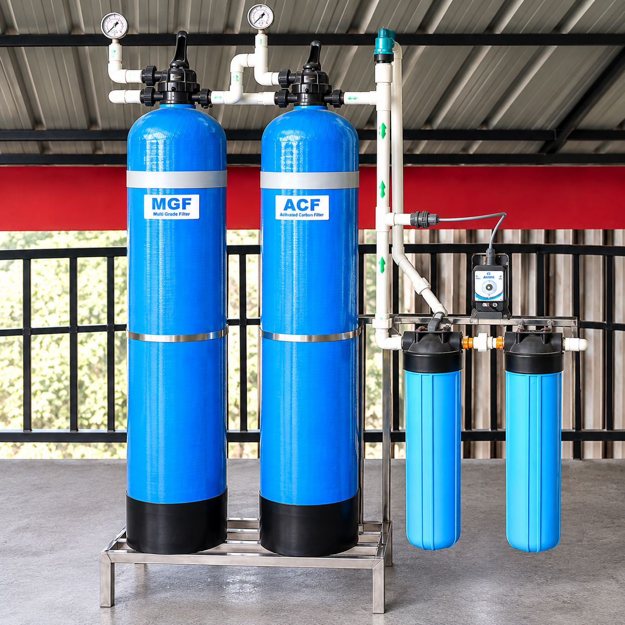 500 LPH Automatic Multigrade Filter (MGF) + Activated Carbon Filter (ACF) Water Purification System with 4-Stage Cartridge & UF Filtration